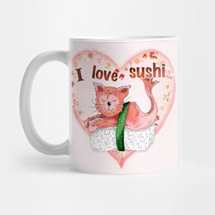 sushi cat I love sushi heart Mug